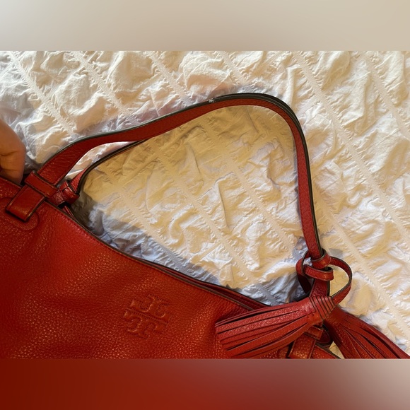 Tory Burch Red Thea Center-Zip Leather Hobo Tote Bag - Picture 10 of 16